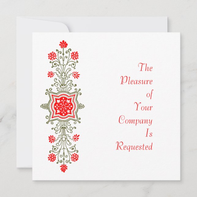 Elegant Gold Red Floral Etcing Custom Invitations (Front)