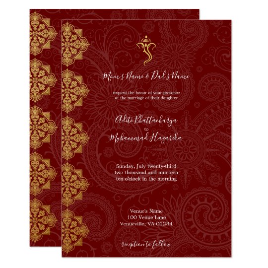 Elegant Gold Red Ganesha Indian Wedding Invitation Zazzle Co Uk