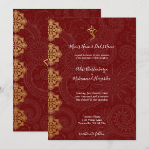 Elegant Gold & Red Ganesha Indian Wedding Invitation