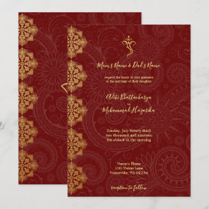 Elegant Gold & Red Ganesha Indian Wedding Invitation