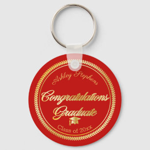 Elegant Gold Red Grad Cap Class of 2021 Key Ring