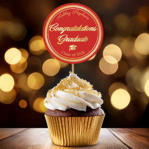 Elegant Gold   Red Grad Cap Class of 2026 Classic Round Sticker