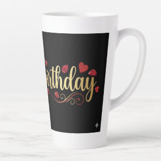 Elegant Gold & Red Heart Happy Birthday Romantic G Latte Mug