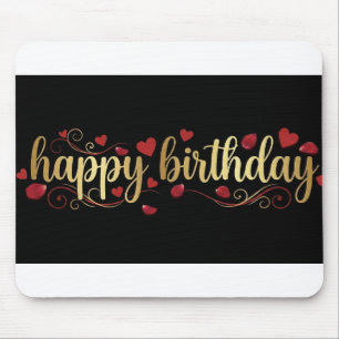 Elegant Gold & Red Heart Happy Birthday Romantic G Mouse Mat