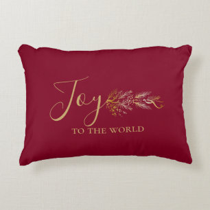 Elegant Gold Red Joy Personalised Christmas Decorative Cushion