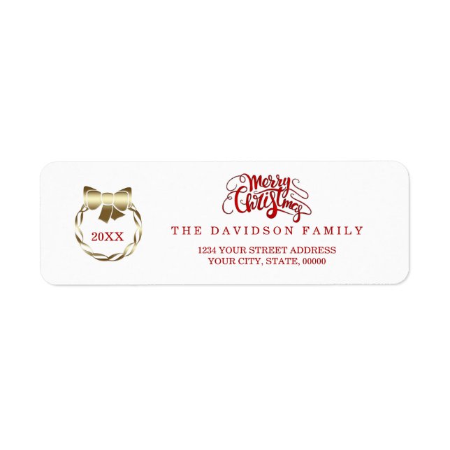 Elegant Gold Red Merry Christmas Typography (Front)