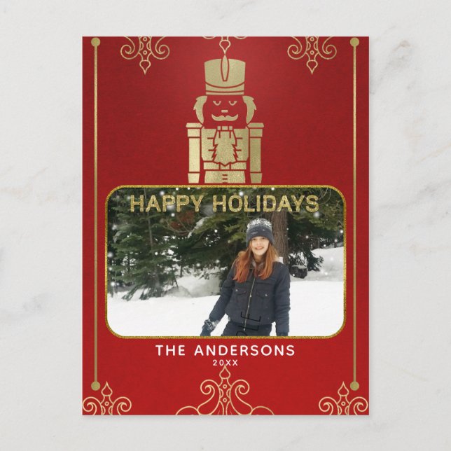 Elegant Gold & Red Nutcracker Holiday Photo (Front)