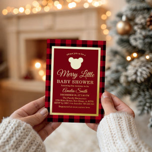 Elegant Gold Red Plaid Merry Little Baby Shower