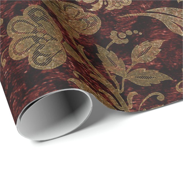 Elegant gold red royal damask floral pattern wrapping paper (Roll Corner)