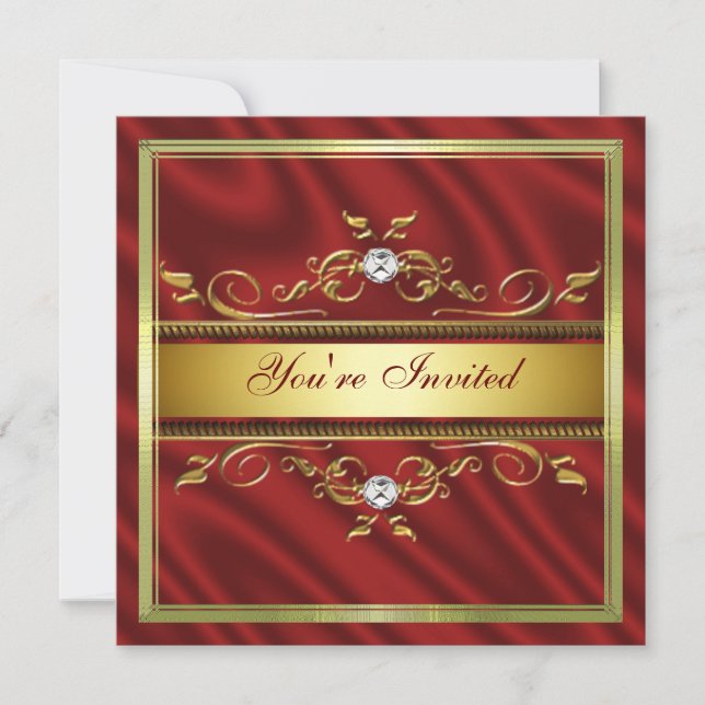 Elegant Gold Red Silk/Satin Party Invitation Te (Front)