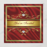 Elegant Gold Red Silk/Satin Party Invitation Te