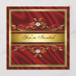Elegant Gold Red Silk/Satin Party Invitation Te
