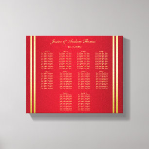 Elegant Gold & Red, Wedding Rings Seating Chart Canvas Print