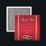 Elegant Gold & Red, Wedding Rings Wedding Magnet<br><div class="desc">Elegant and romantic, sophisticated and modern decorative Thank You favor magnet for Weddings with a beautiful background of vibrant ruby red with gold border and a pair of stylish wedding rings, a pretty classy design for your special day. Ideal for Spring and Summer events but can be used for Fall/Autumn...</div>