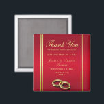 Elegant Gold & Red, Wedding Rings Wedding Magnet<br><div class="desc">Elegant and romantic, sophisticated and modern decorative Thank You favor magnet for Weddings with a beautiful background of vibrant ruby red with gold border and a pair of stylish wedding rings, a pretty classy design for your special day. Ideal for Spring and Summer events but can be used for Fall/Autumn...</div>