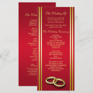 Elegant Gold & Red, Wedding Rings Wedding Program