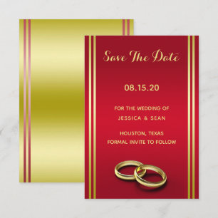 Elegant Gold & Red, Wedding Rings Wedding Save The Date