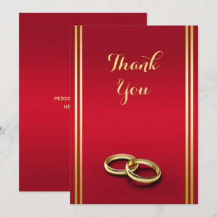 Elegant Gold & Red, Wedding Rings Wedding Thank You Card