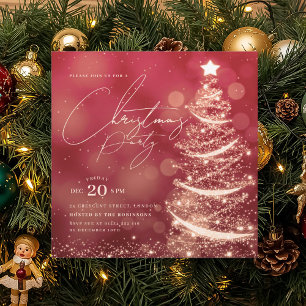 ELEGANT Gold Red Winter Christmas Tree Party Invitation