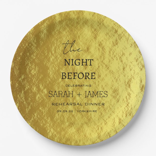 Elegant Gold Rehearsal Dinner The Night Before Paper Plate (Front)