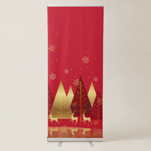 Elegant Gold Reindeer and Christmas Tree Red Retractable Banner