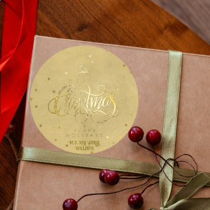 Elegant Gold Reindeer Gold Letters Christmas Classic Round Sticker