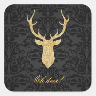 Deer Rabbits Wildlife Forest Trees Ink Drawing Square Sticker