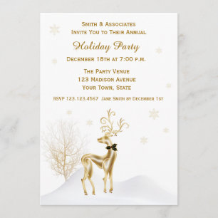 Elegant Gold Reindeer Holiday Party Invitation