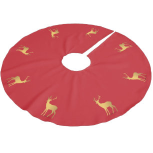 Elegant gold reindeer red merry christmas pattern brushed polyester tree skirt