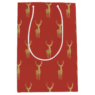 elegant gold reindeer red merry christmas pattern medium gift bag