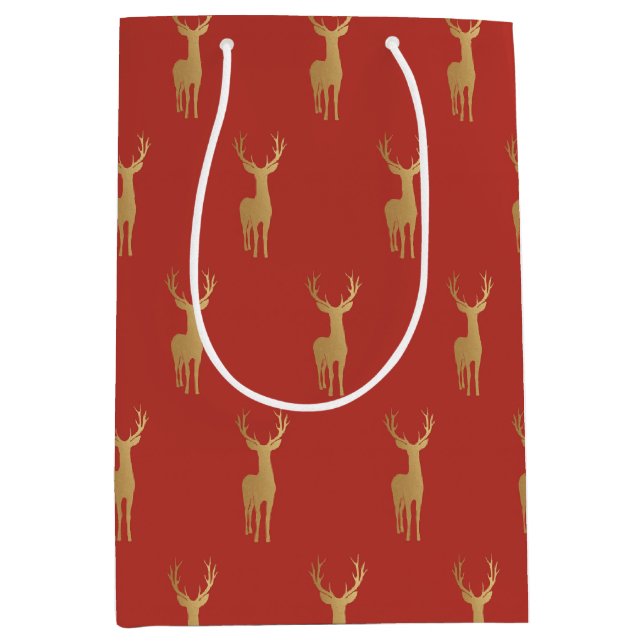 elegant gold reindeer red merry christmas pattern medium gift bag (Front)