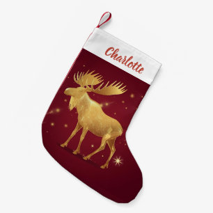 Elegant gold reindeer red merry christmas pattern small christmas stocking