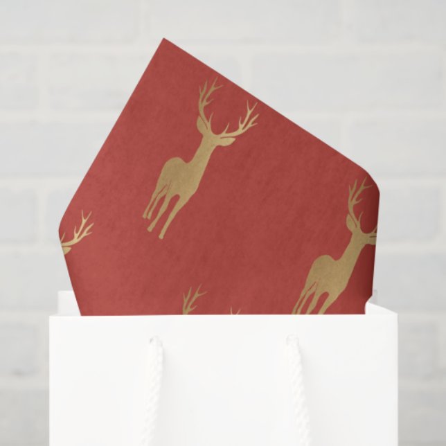 elegant gold reindeer red merry christmas pattern tissue paper (Gift Bag)