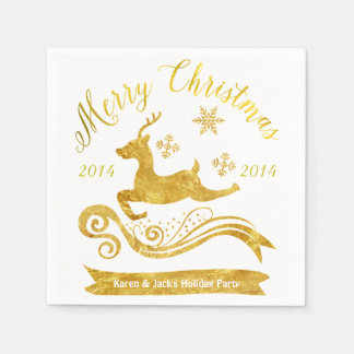 Elegant Gold Reindeer & Snowflake Cocktail Napkins