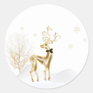 Elegant Gold Reindeer, Winter Scene Classic Round Sticker