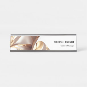 Elegant Gold Ribbon Abstract Custom Office Desk Name Plate