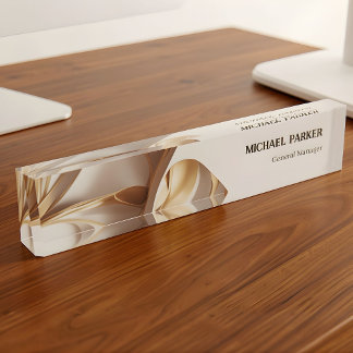Elegant Gold Ribbon Abstract Custom Office Desk Nameplate