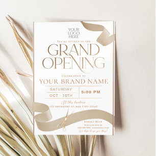 Elegant Gold Ribbon Grand Opening Invitation Card