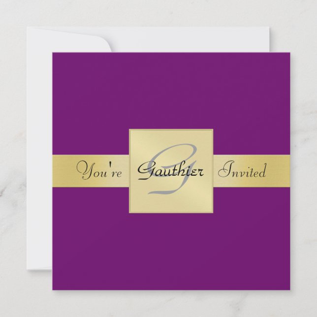 Elegant Gold Ribbon Purple All Occasion Invitation (Front)
