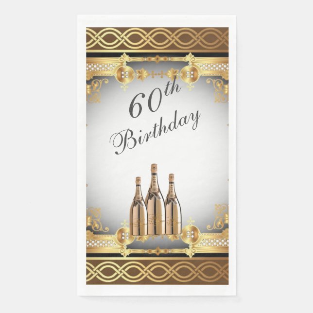 Elegant Gold Rim 60th Birthday Party  Napkin (Front)