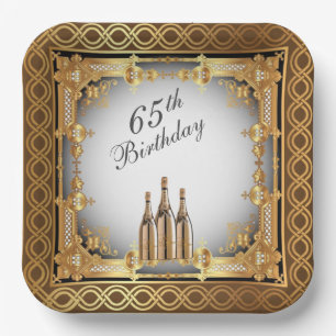 Elegant Gold Rim 65th Birthday Party Paper Plate