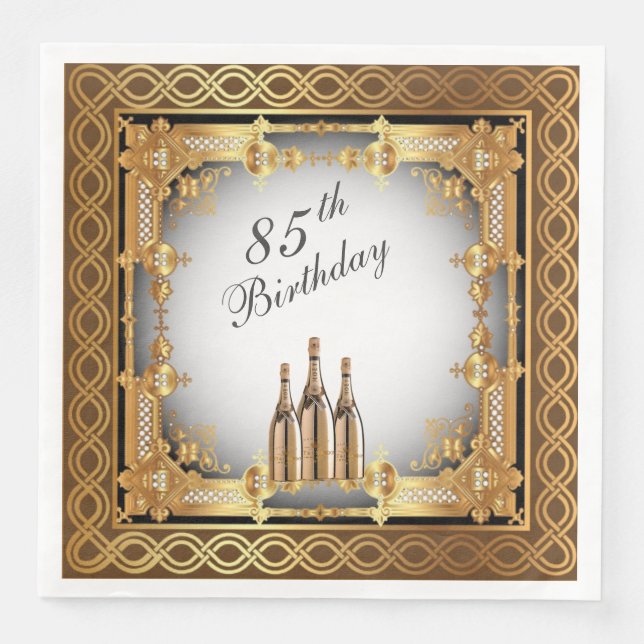 Elegant Gold Rim 85th Birthday Party Paper Napkin (Front)