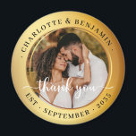 Elegant Gold Rings Couple Photo Wedding Thank You Magnet<br><div class="desc">Celebrate your special day with this elegant Elegant Gold Rings Couple Photo Wedding Thank You magnet. This magnet is the perfect keepsake for your guests, featuring a timeless design of stylised gold rings set against a luxurious gold colour background, and a couple's photo. The magnet can be customised with the...</div>