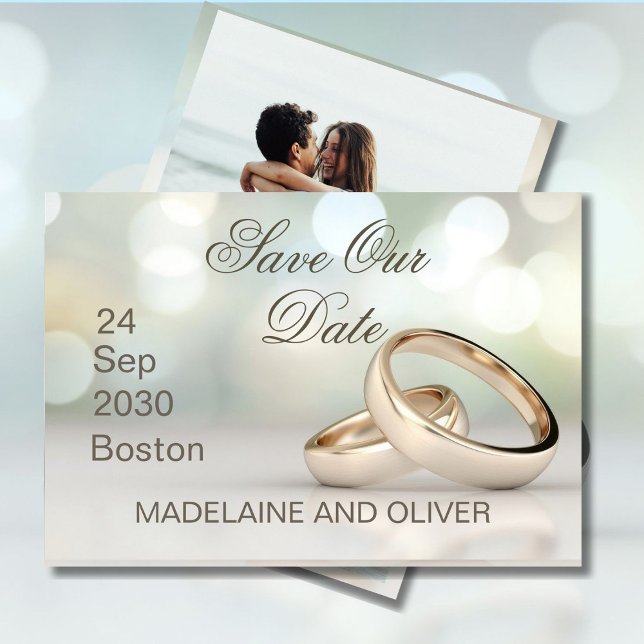 Elegant Gold Rings Photo Wedding Save The Date RSVP Card (Creator Uploaded)