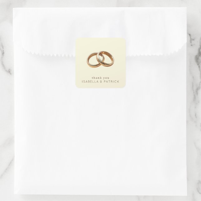 Elegant Gold Rings Thank You Square Sticker (Bag)