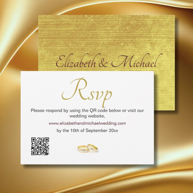Elegant Gold Rings Wedding QR Code RSVP Card (Creator Uploaded)
