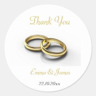 Elegant Gold Rings Wedding Thank You Sticker