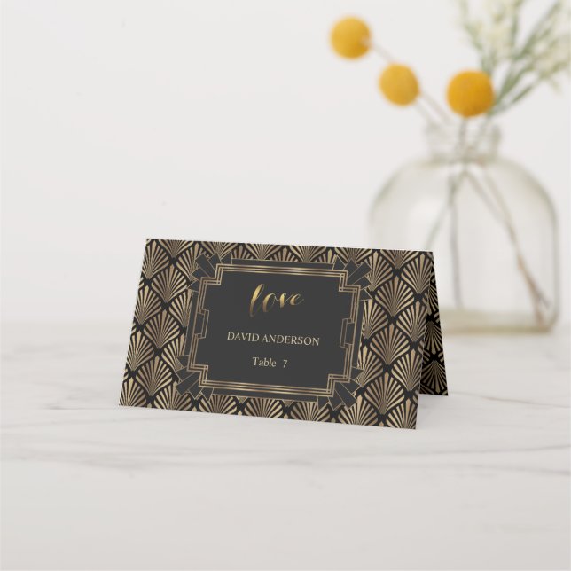 Elegant Gold Roaring 1920's Great Gatsby Wedding Place Card (Back)