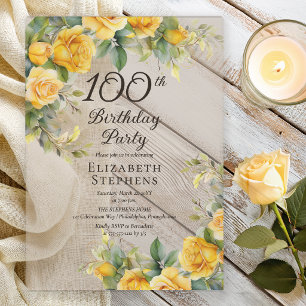 Elegant Gold Rose 100th Birthday Party Invitation