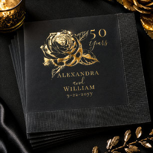 Elegant Gold Rose 50th Wedding Anniversary Foil Napkins